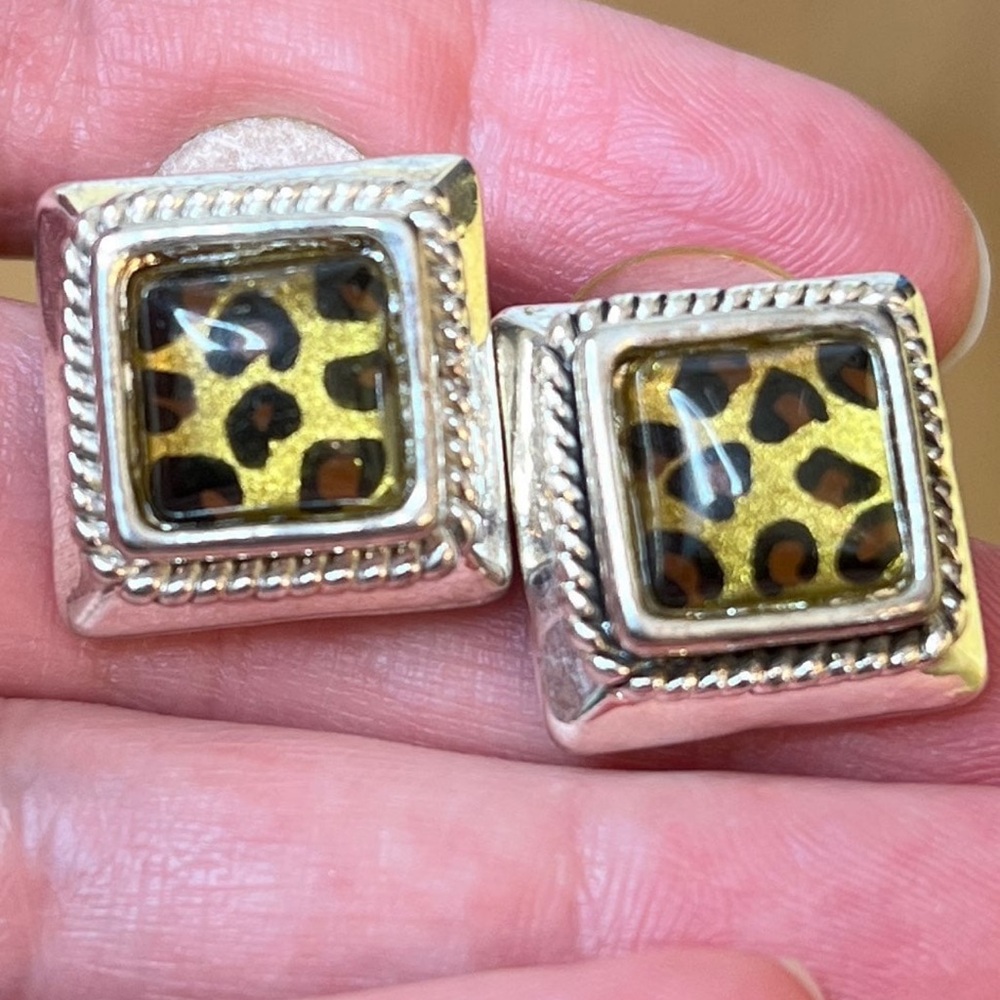 Silver Statement Leopard Print Earrings - image 1